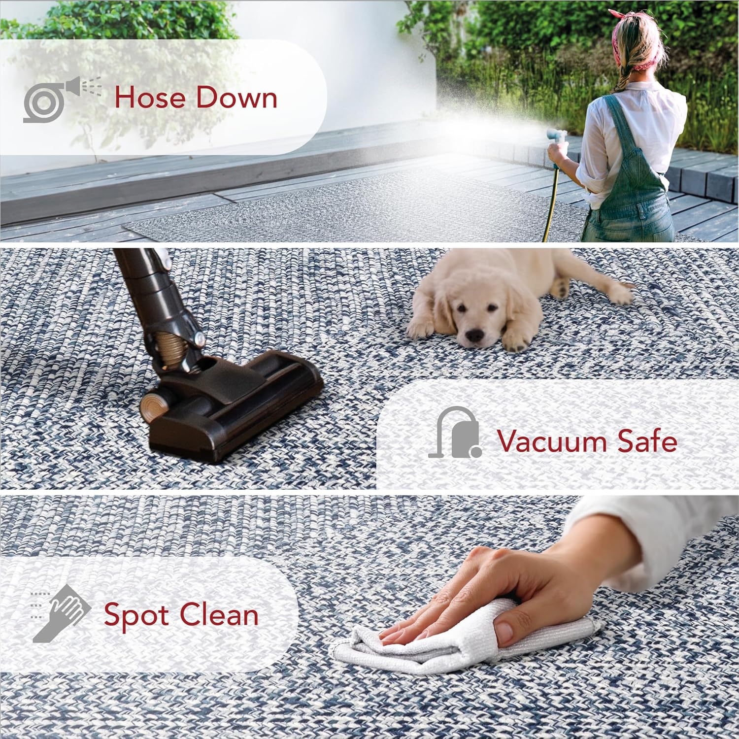 nuLOOM 3' x 5' Solid Hand Braided Indoor/Outdoor Area Rug, Pet-Friendly, High Traffic, Weather Resistant, for Patio, Balcony, Bedroom, Living, Dining Room, Wynn Navy