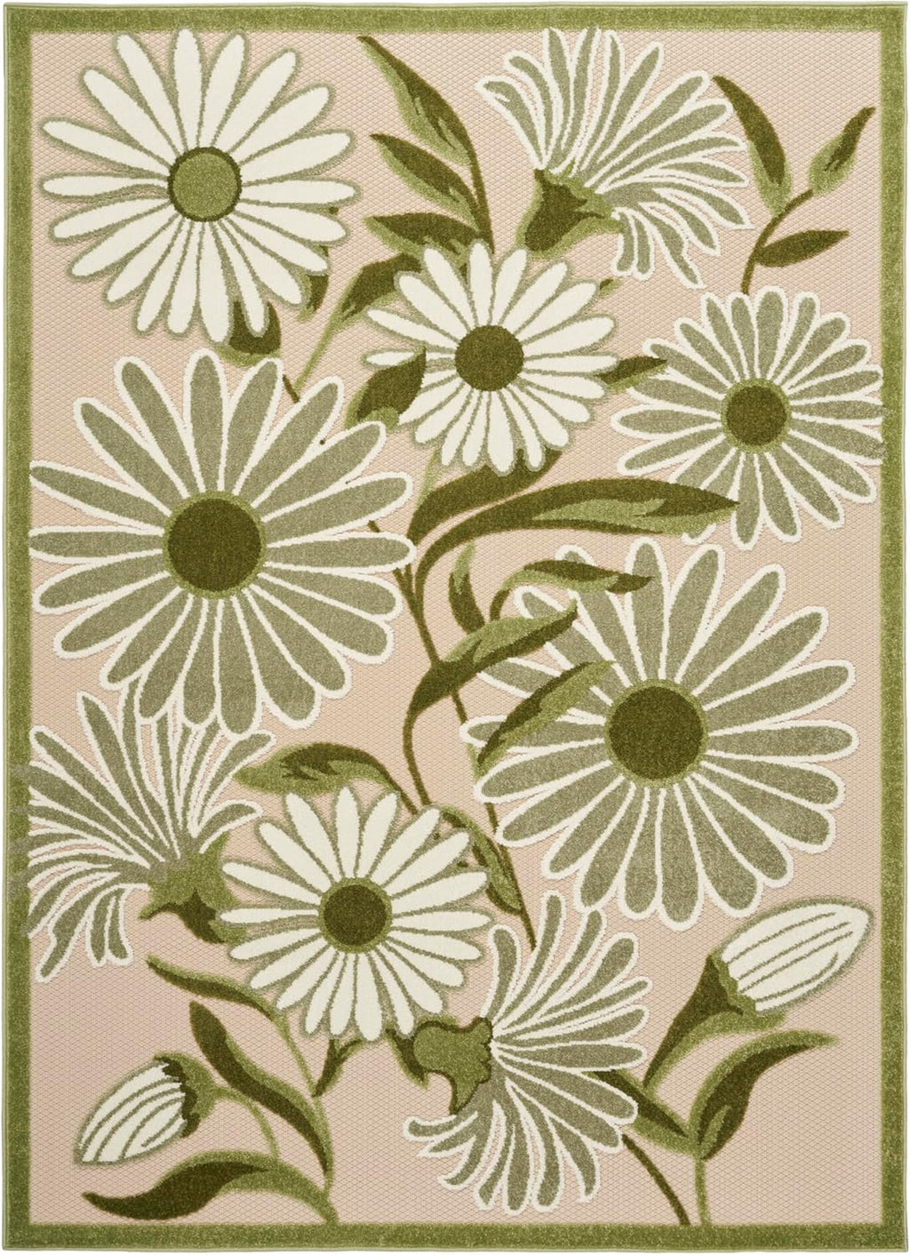 Nourison Home Aloha 4' x 6' Ivory Green Fabric Outdoor Area Rug (4' x 6')