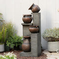 53" H Large Water Fountain Outdoor-The 4 Cascading Modern Feature Crocks Garden Fountains and Waterfalls with Warm Lights for Porch, Deck, Patio, Backyard Home Décor (Gray)