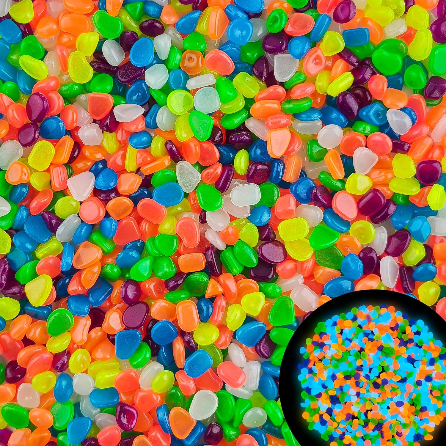 4000pcs 5-8mm Colorful Glowing Pebbles Glow Pebbles Aquarium Rocks Glow in The Dark Decorative Stones for Walkways Driveway Yard Grass Fish Tank Plant Pots