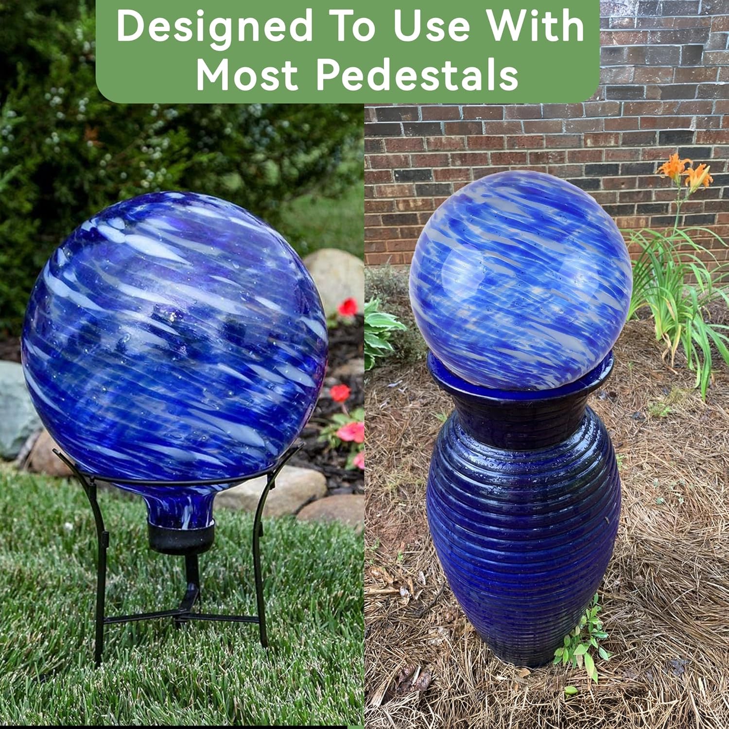 Lily's Home Glass Gazing Ball, A Colorful Addition to Any Garden or Home, Ideal As a Housewarming Gift. 10 Inch (Calming Water)