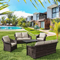 5 Pieces Outdoor Patio Rattan Conversation Furniture Set with Cushions, 78" 3-Seat Wicker Sofa, 55" 2-Seat Couch, 2 Armchairs, Metal Coffee Table for Garden (Beige)