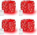 Dazzle Bright Fairy Lights Battery Operated, 4 Pack Total 80FT 240LED Silver Wire Waterproof Battery Operated String Lights, Christmas Decorations for Indoor Outdoor Bedroom Yard Decor, Red
