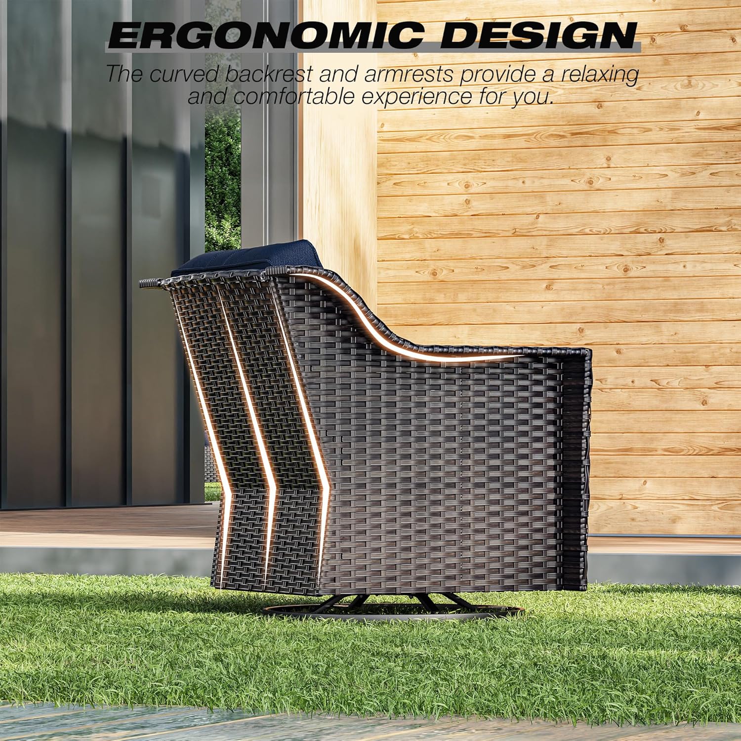 Joyside Swivel Patio Chairs Set of 2, Wicker Patio Furniture with Wide Armrest and Thick Cushions, Upgraded Large Size for Backyard, Garden, Poolside