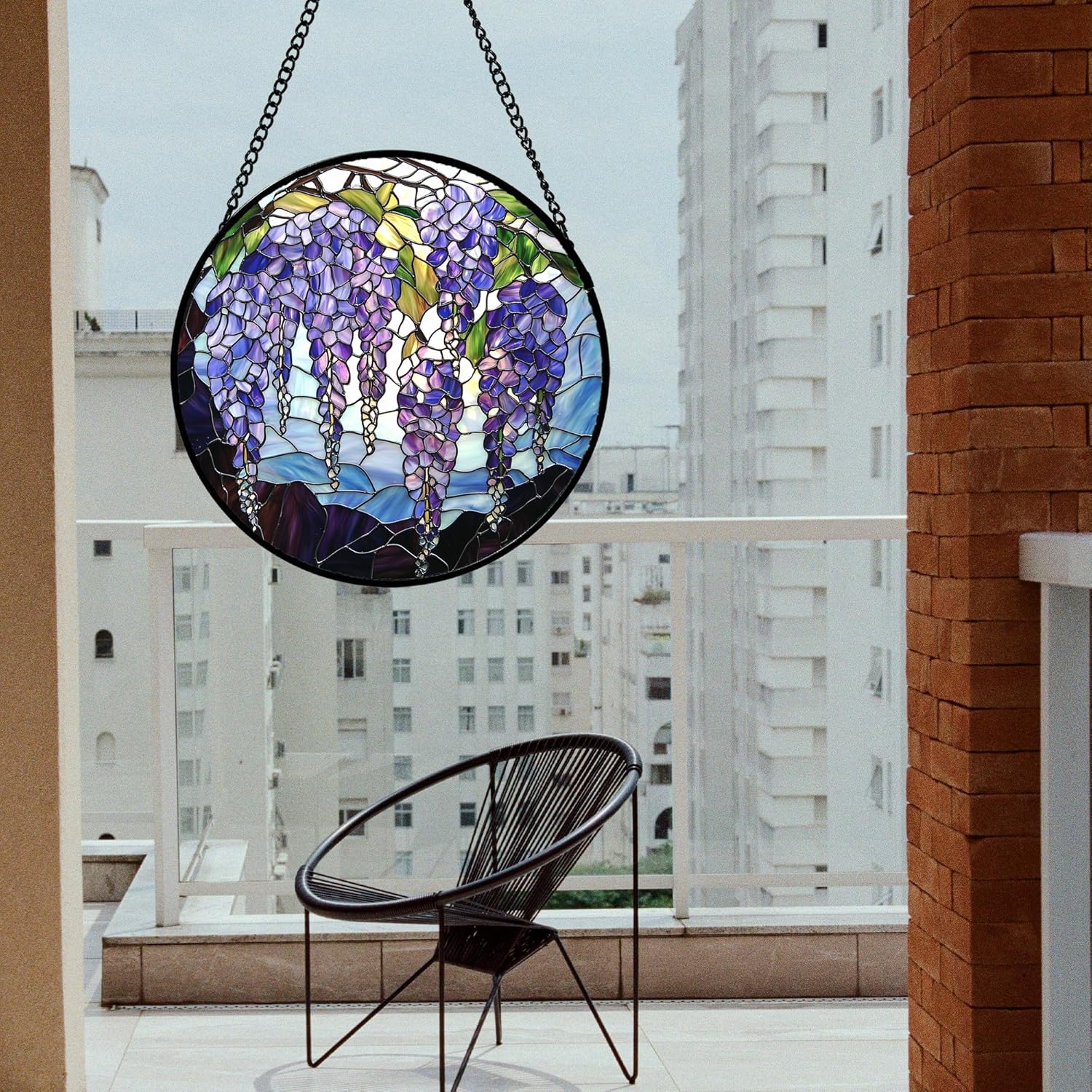 Stained Glass Window Hanging, Purple Wisteria Flowers Suncatcher for Doors Window Home Plant Sun Catchers Decoration Mother's Day Birthday Gifts for Women, Men, and Mom 7.8x7.8 in