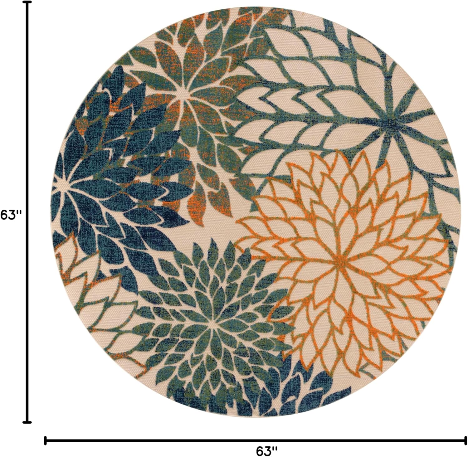 Nourison Home Aloha Tropical Blue Green 5'3" x Round Area -rug, Easy -cleaning, Non Shedding, Bed Room, Living Room, Dining Room, Kitchen (5 Round)
