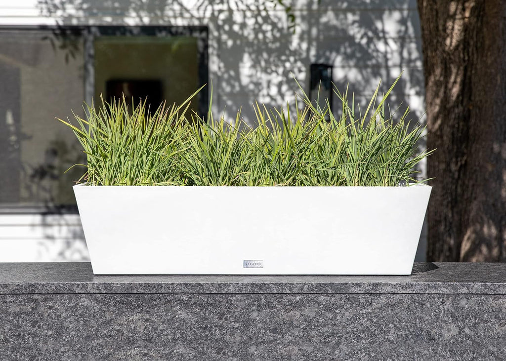 Veradek Pure Series Window Box Planter - Long Rectangular Planter for Indoor or Outdoor Windowsill/Balcony | Durable All-Weather Use with Drainage Holes | Modern Decor for Herbs, Small Plants, Flowers