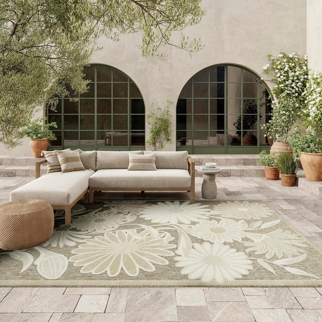 Nourison Aloha Ivory Sage 9' x 12' Area Rug - Easy Clean, Non Shedding, Bed Room, Living Room, Dining Room, Kitchen (9' x 12')