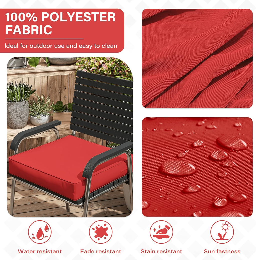 Patio Chair Cushions 18.5 X 16 X 4 Inch Waterproof Outdoor Seat Cushions for Patio Furniture, Outdoor Sofa Couch Pads with Ties & Handle, Set of 2, Red