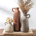 Ceramic Vases Set of 3, Neutral Rustic Farmhouse Vase with Handle, Decorative Flower Vases Home Decor Modern Boho Pampass Vase for Table Mantel Entryway Shelf Living Room Kitchen Bathroom - Brown