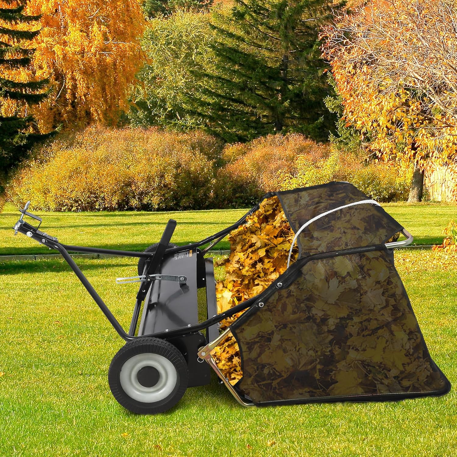 GAOMON 48'' Tow Behind Lawn Sweeper,Pull Behind Lawn Sweeper,with 26 Cu. Ft. Large Capacity Leaf Collector,Adjustable Sweeping Height for Yard, Lawn, Farm