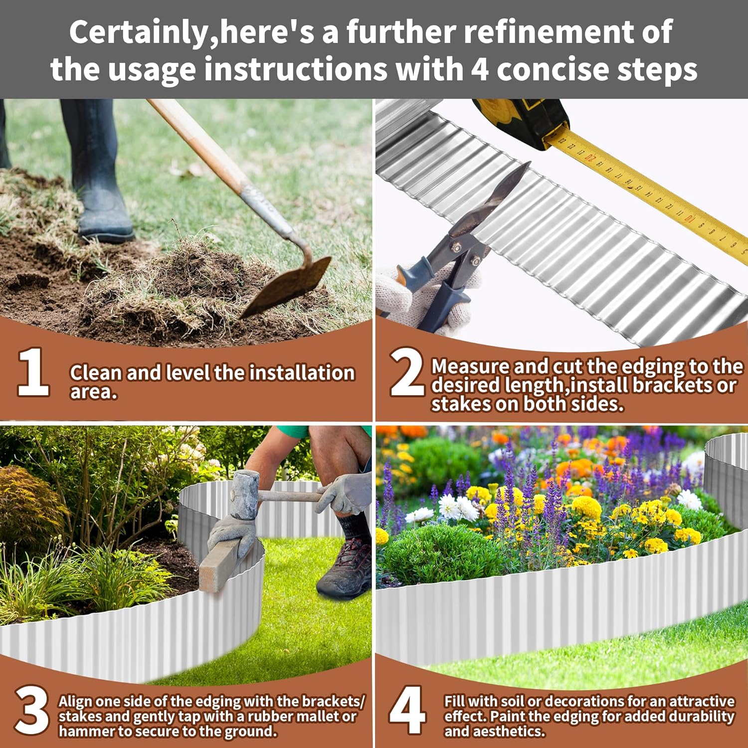 Corrugated Metal Garden Edging, 6"×40Ft Durable Metal Landscape Edging, Modern Corrugated Design for DIY Flower Beds and Landscaping Borders(Silver)