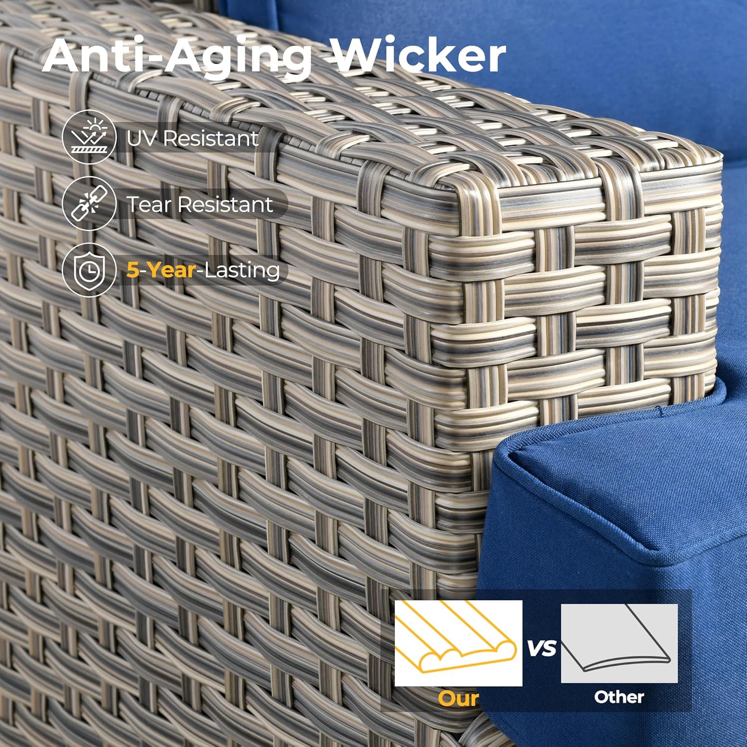 HOOOWOOO Outdoor Sectional Patio Furniture Set with Fire Pit Table,13 Pieces Wicker Conversation Sets L Shaped Couch,Extra Deep Out Door Sofa Outside Furniture with Swivel Chairs Ottomans,Navy Blue