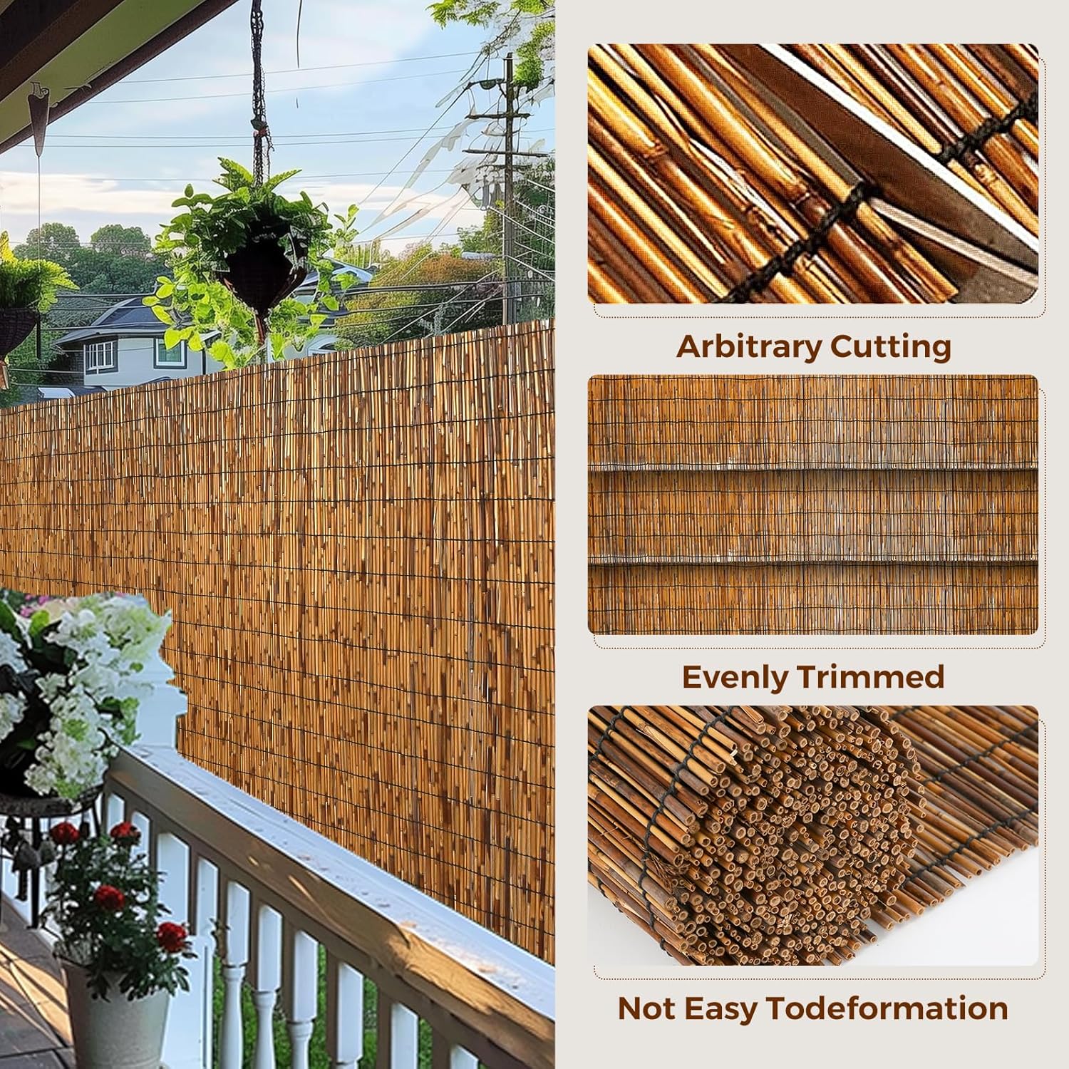 Natural Reed Fencing, Eco-Friendly Reed Fence, 5 feet High x 13.1 feet Long, Reed Screen for Backyard Patio Garden and More,Brown…