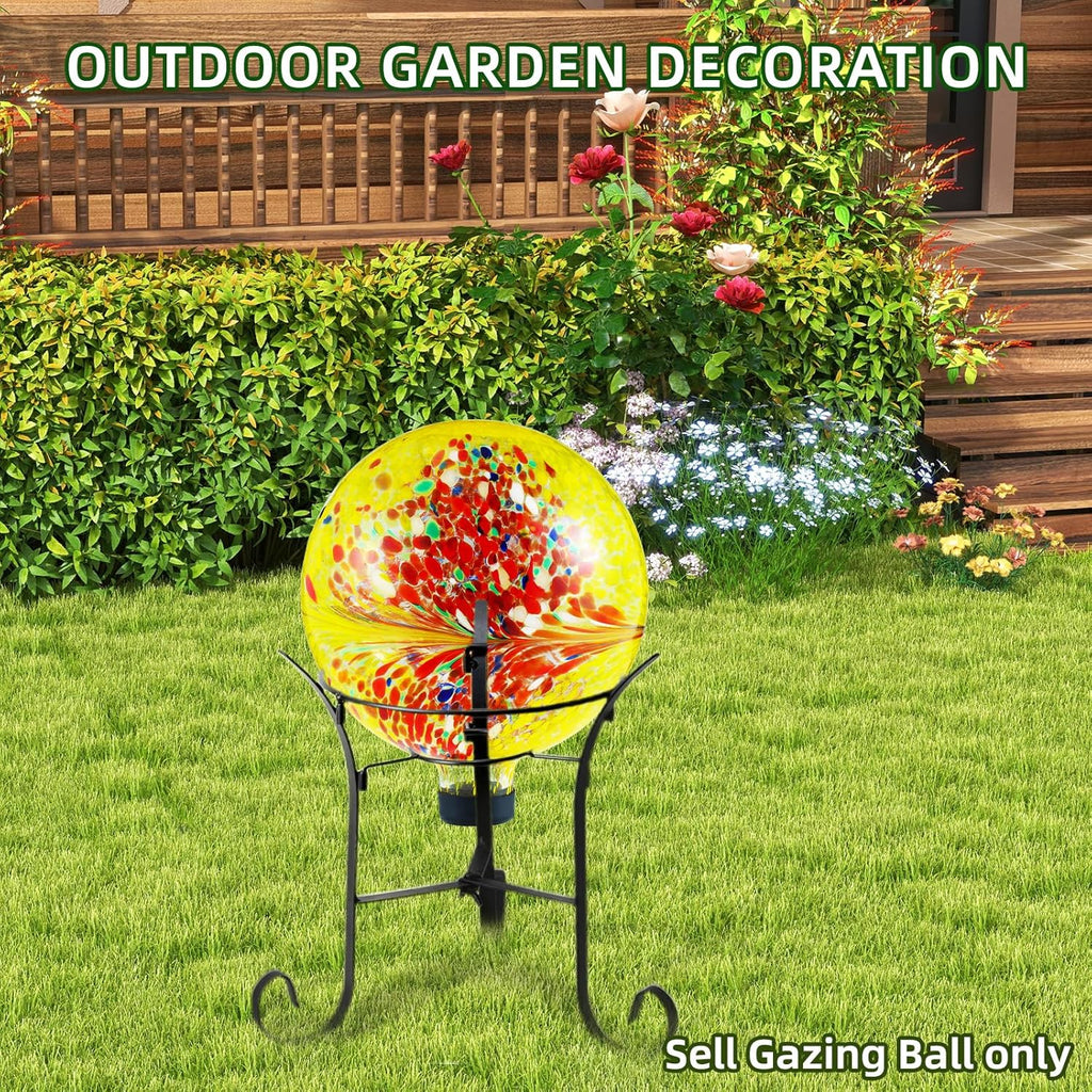 VOREEN 10-Inch Glass Gazing Ball, Outdoor Gazing Globe, Handmade Reflective Ball Yard Decoration for Homes, Patio, Lawn and Gardens, Gift for Mom Wife Friend, Phoenix Tail Design, Yellow