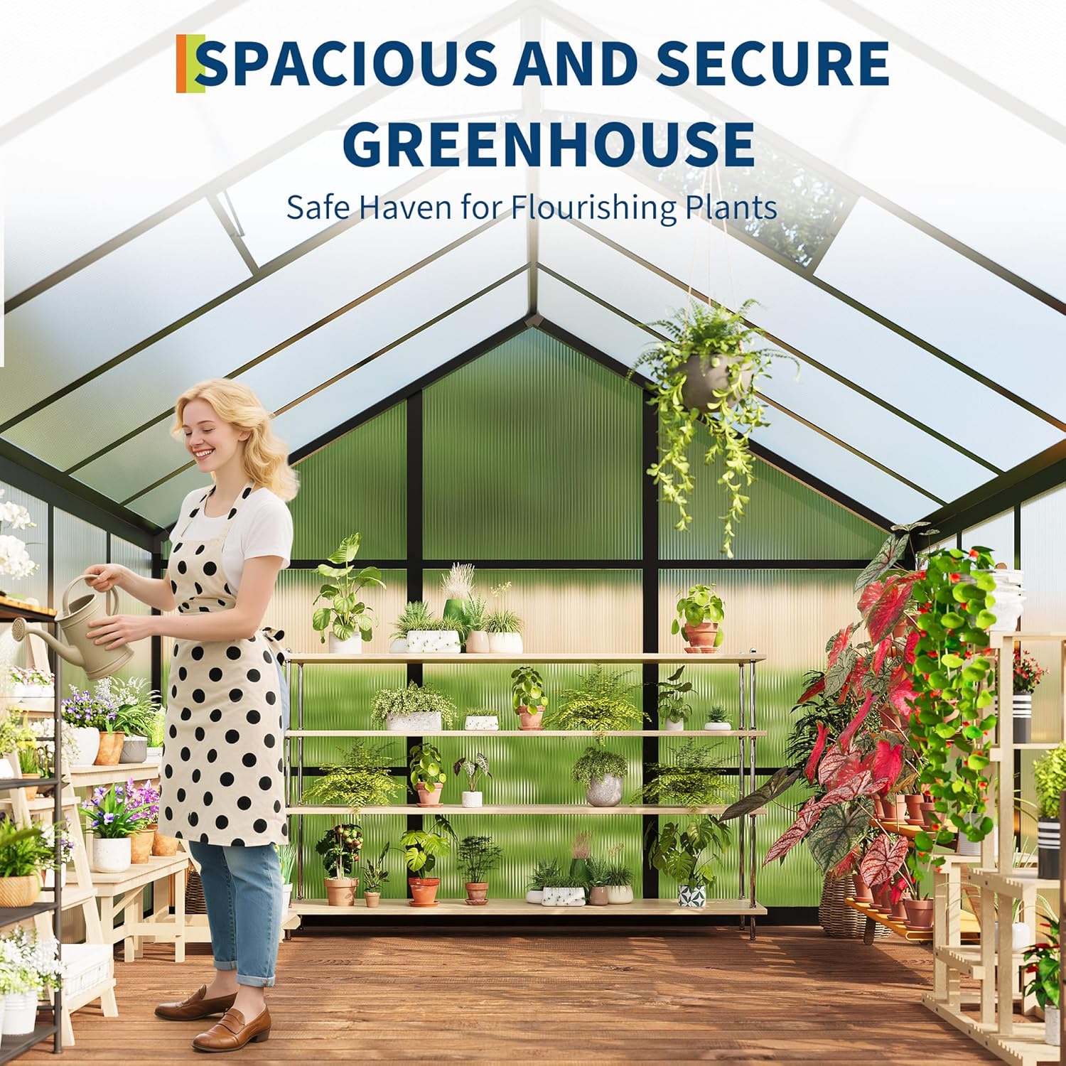 6x10 FT Greenhouse, Easy Assembly Aluminum Polycarbonate Greenhouses for Outdoors with Roof Vent and Ground Nails, Heavy Duty Aluminum Walk-in Greenhouse for Backyard, Sliding Lockable Door, Black