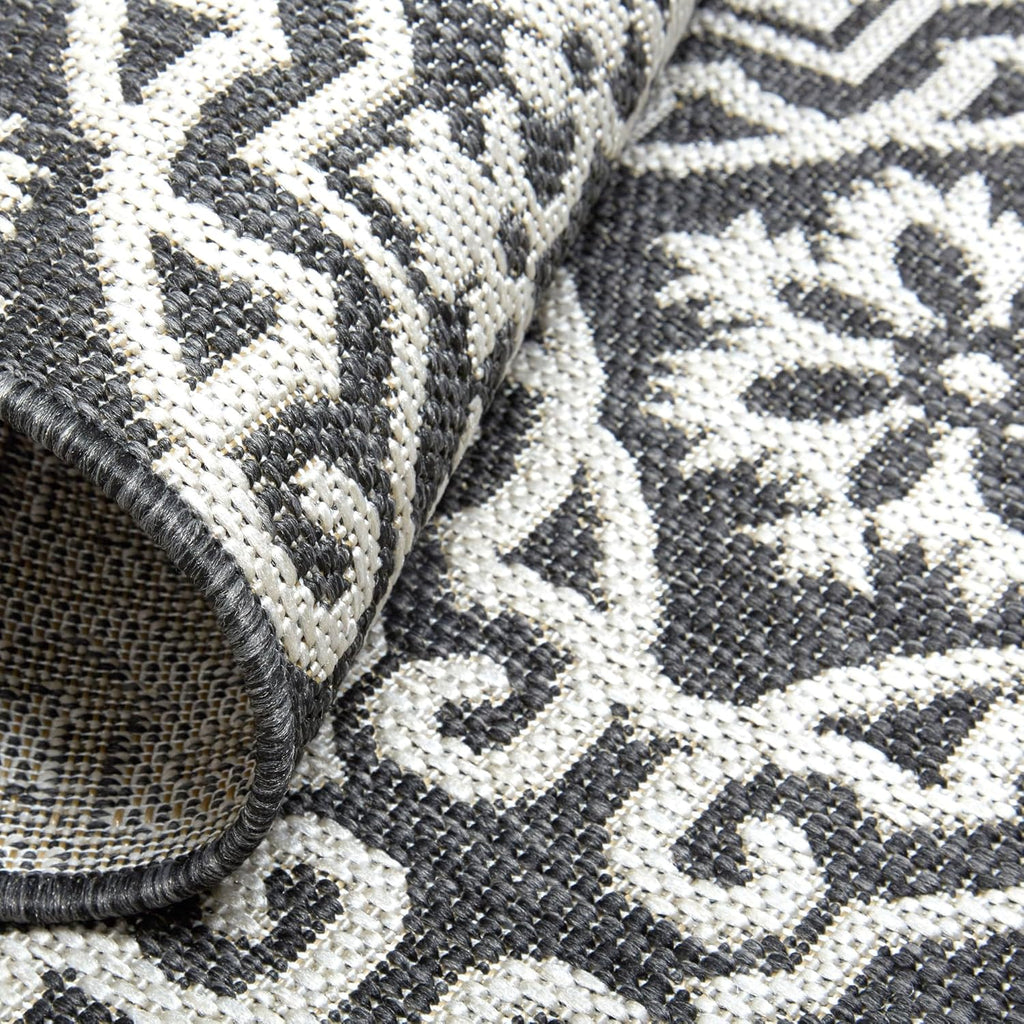 Nicole Miller New York Patio Country Julia Transitional Geometric Indoor/Outdoor Area Rug, Black/Grey, 1'9"x2'11"