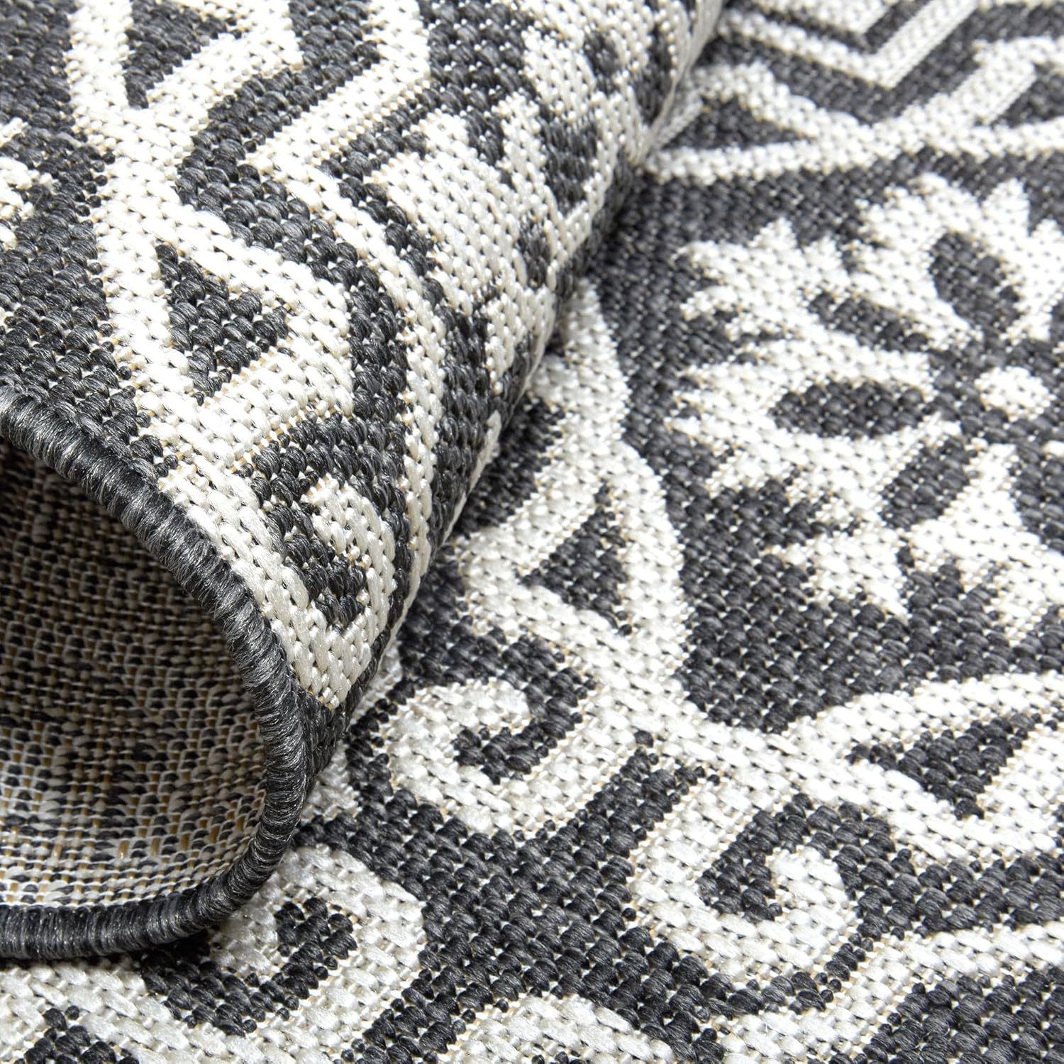 Nicole Miller New York Patio Country Julia Transitional Geometric Indoor/Outdoor Runner Area Rug, Black/Grey, 1'9"x7'2"