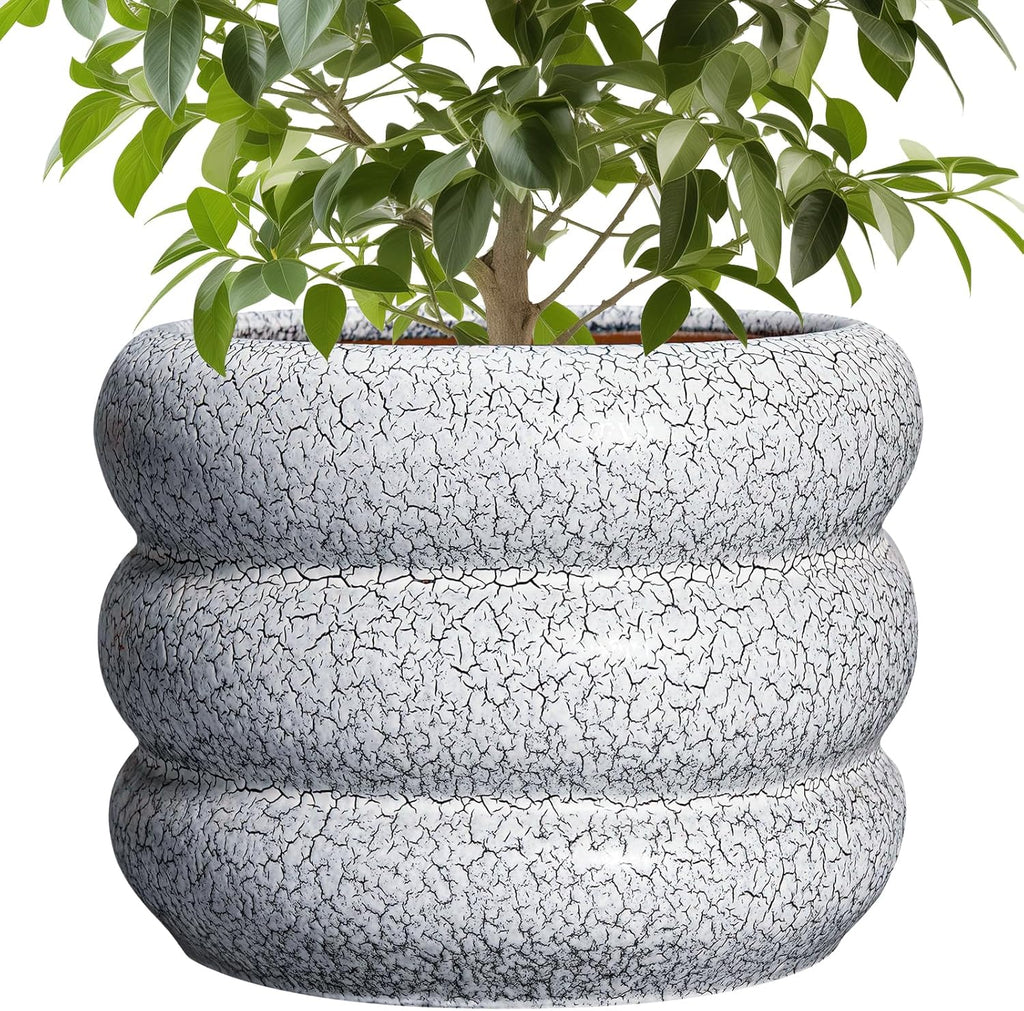 SQOWL Ceramic Planter - 10 Inch Ceramic Plant Pot Indoor, Round Planter with Drainage Hole, Modern Flower Pots Outdoor, Home Living Room Garden Decor, Gardening Gifts, Black and White