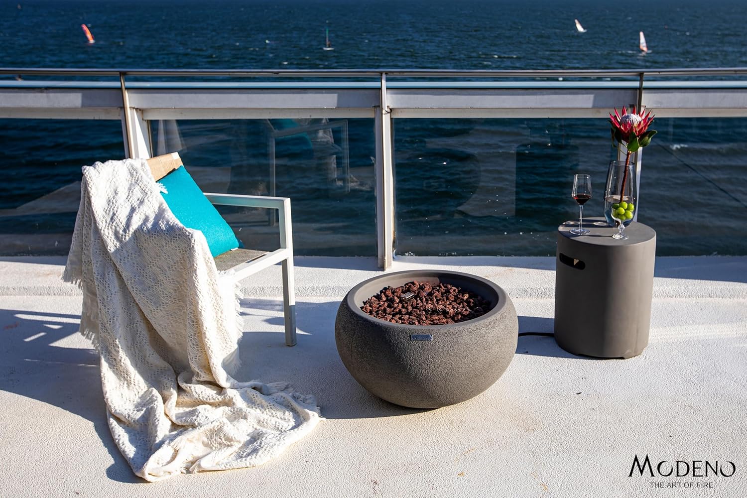 AMS Fireplace | Modeno | Newbridge | Firepit Table | Cover and Lava Rocks Included | (Fuel: Natural Gas - Light Gray)