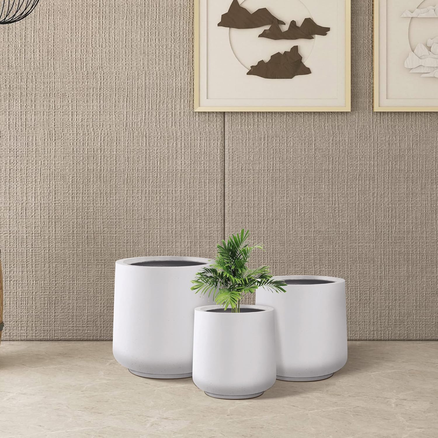 Kante 15.3"+11.6"+8.2" Dia Round Concrete Planter, Large Outdoor Indoor Planter Pots Containers with Drainage Holes and Rubber Plug for Home Garden Patio, Pure White