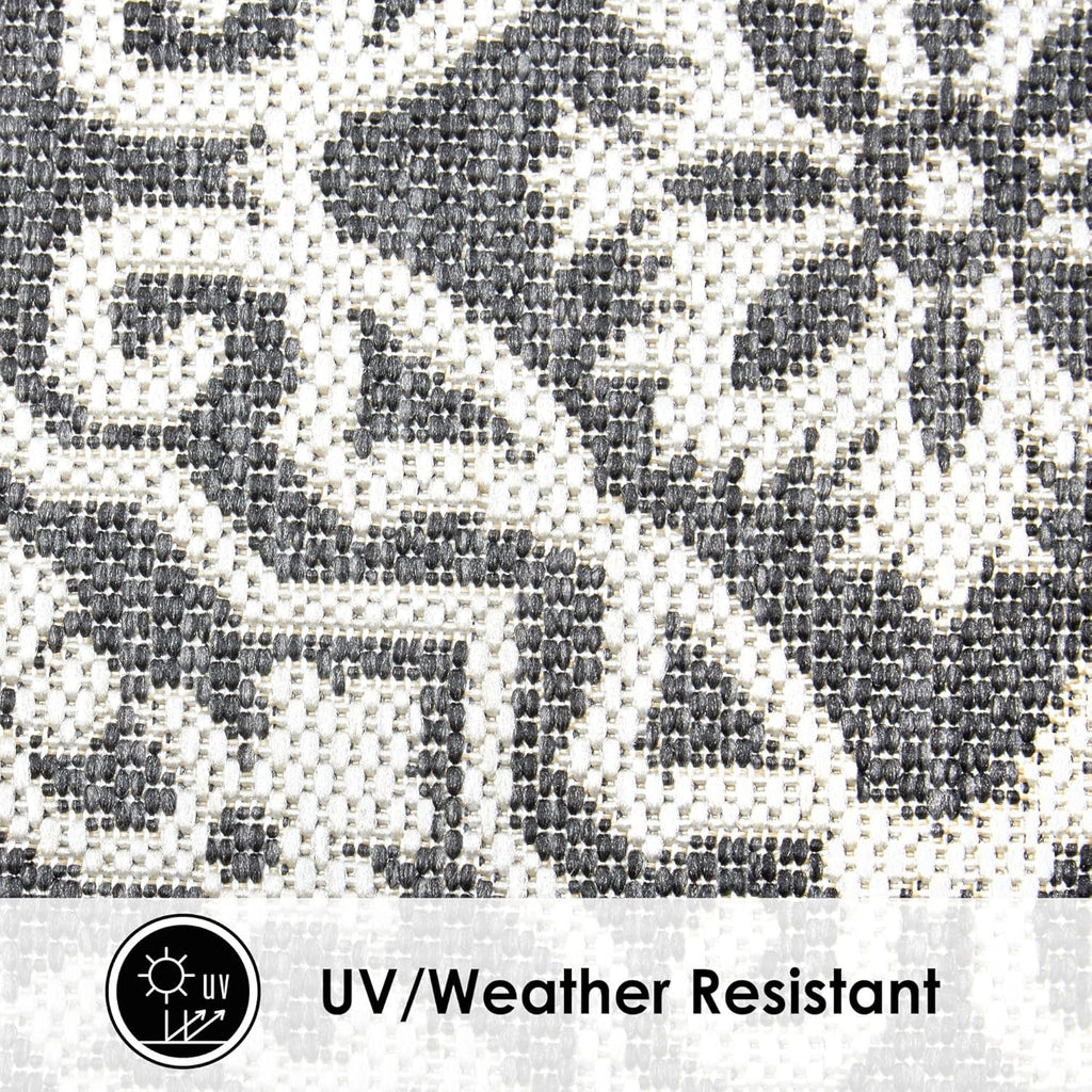 Nicole Miller New York Patio Country Julia Transitional Geometric Indoor/Outdoor Runner Area Rug, Black/Grey, 1'9"x7'2"