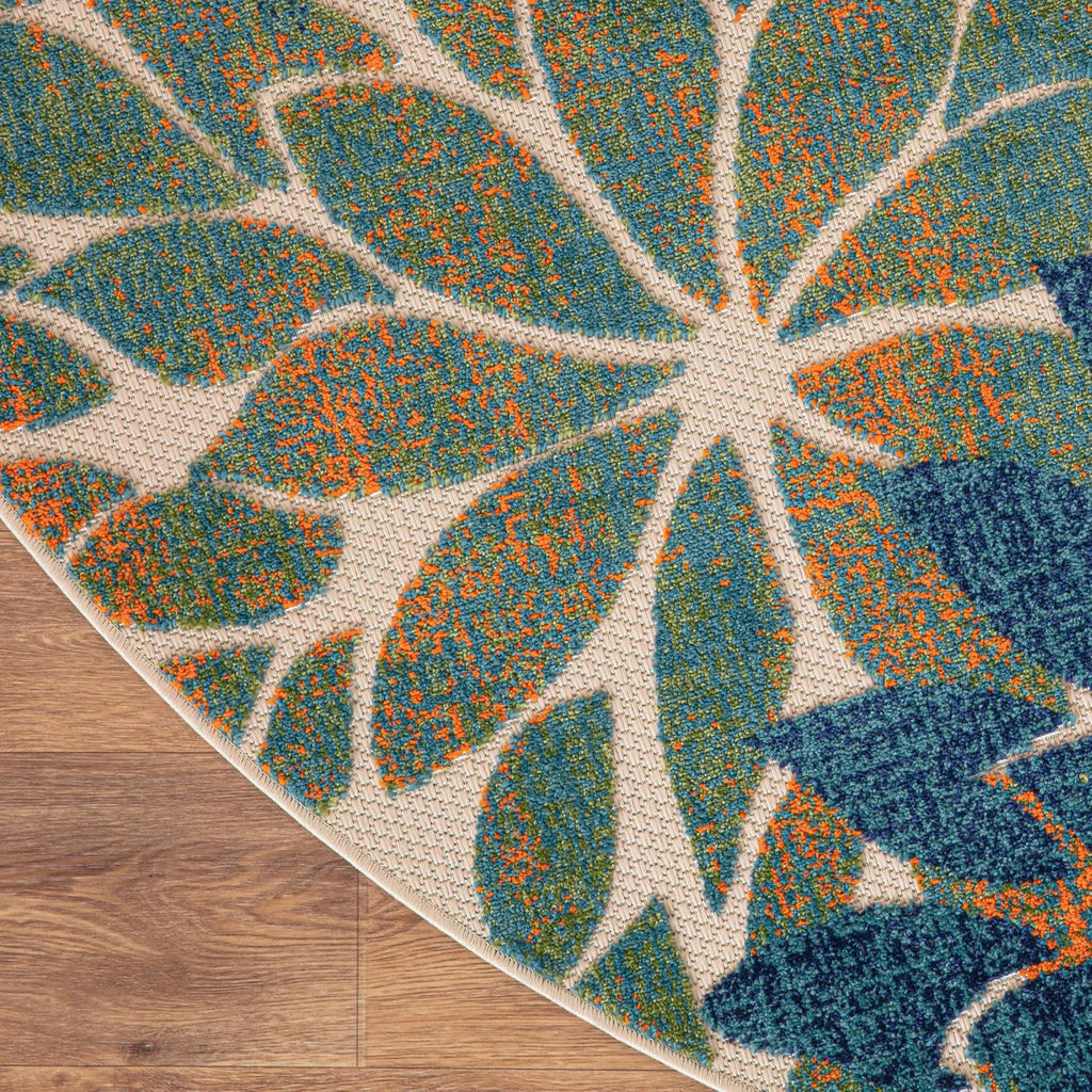 Nourison Home Aloha Tropical Blue Green 5'3" x Round Area -rug, Easy -cleaning, Non Shedding, Bed Room, Living Room, Dining Room, Kitchen (5 Round)
