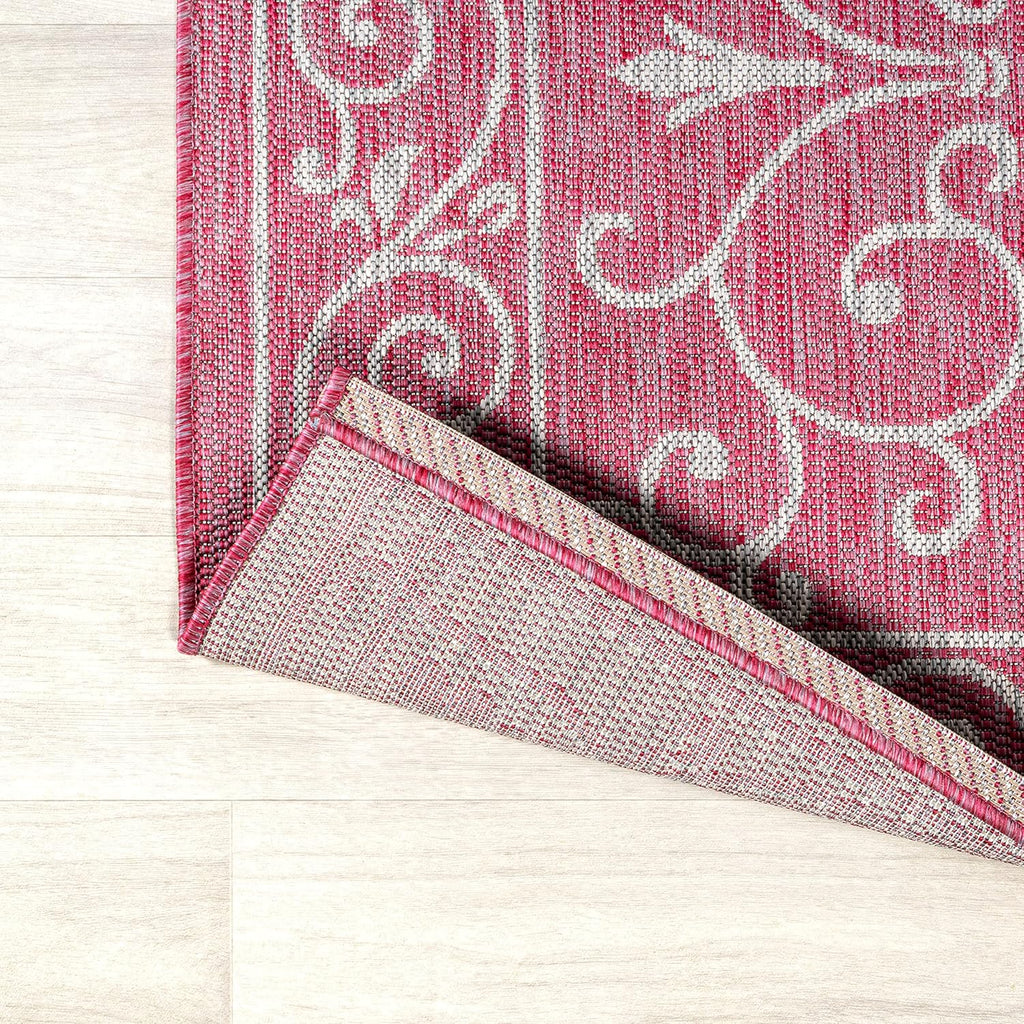 JONATHAN Y SMB106J-8 Charleston Vintage Filigree Textured Weave Indoor Outdoor Area Rug, Classic Traditional Easy-Cleaning,Bedroom,Kitchen,Backyard,Patio,Non Shedding, 8 X 10, Fuchsia/Light Gray