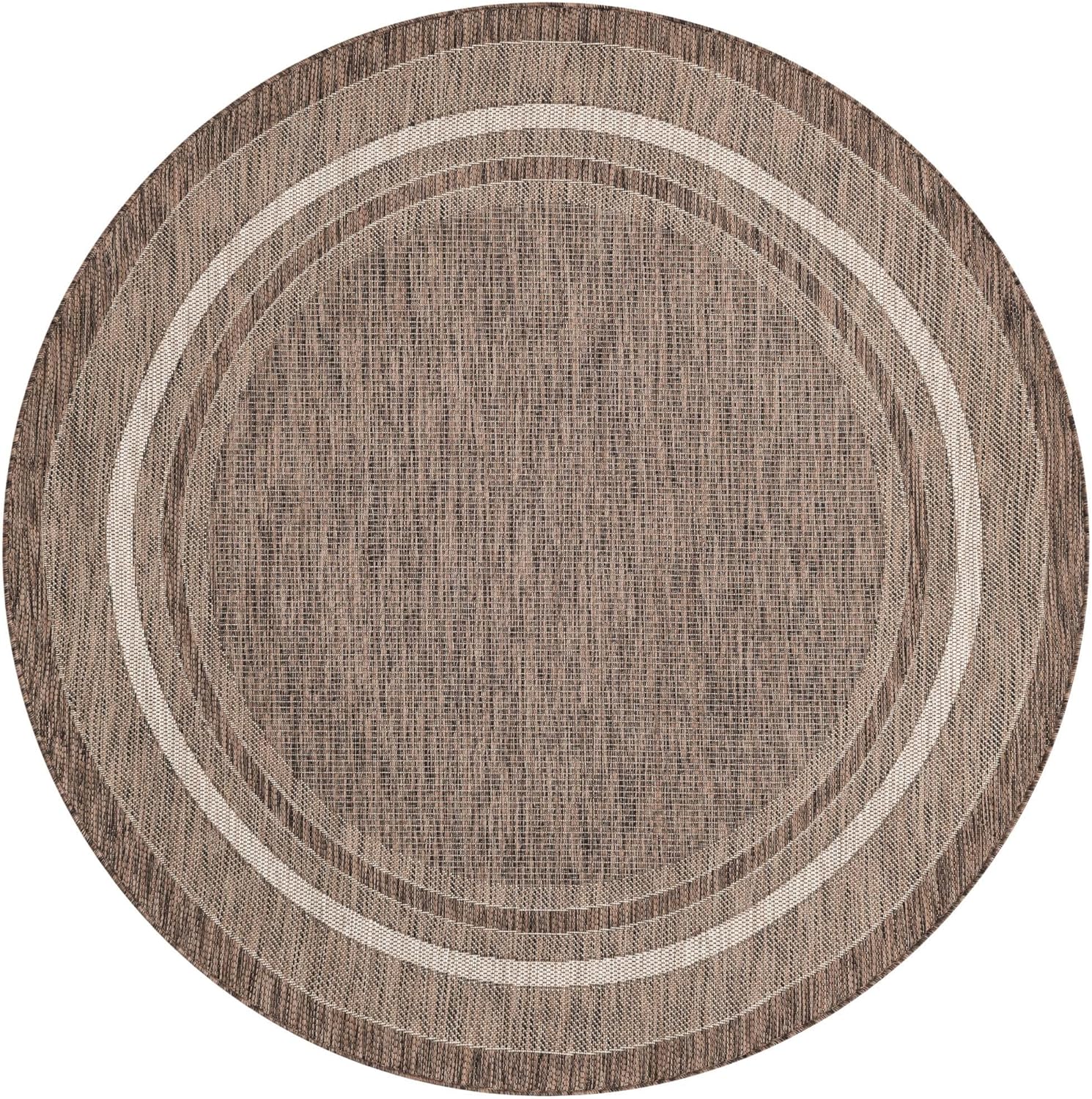 Unique Loom Outdoor Border Collection Area Rug - Soft Border (6' 1" Round Brown/Ivory)