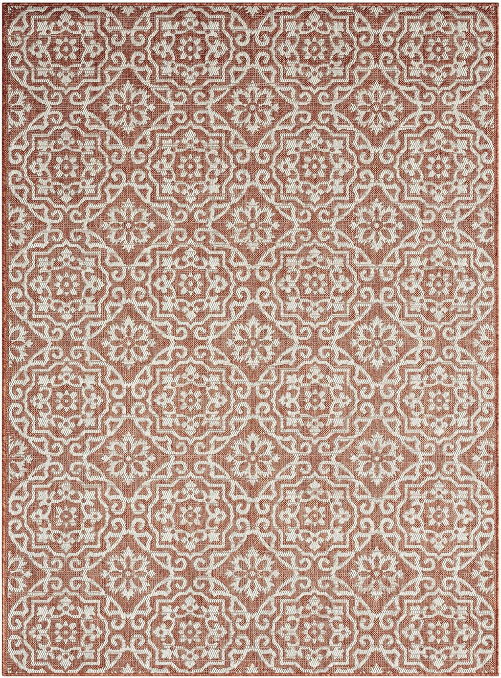 Nicole Miller New York Patio Country Julia Transitional Geometric Indoor/Outdoor Area Rug, Terracotta/Ivory, 7'9"x10'2"