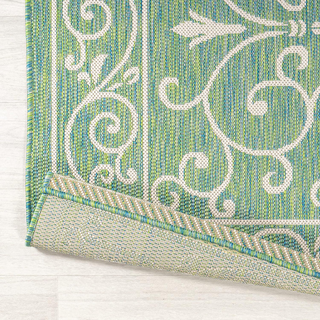 JONATHAN Y SMB106K-8 Charleston Vintage Filigree Textured Weave Indoor Outdoor Area Rug, Classic Traditional Easy-Cleaning,Bedroom,Kitchen,Backyard,Patio,Non Shedding, 8 X 10, Green/Ivory