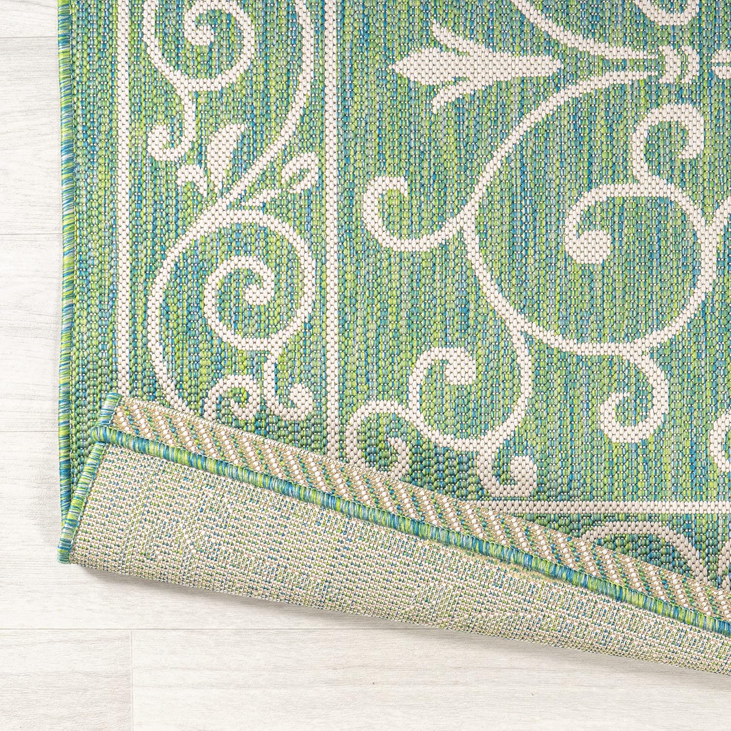 JONATHAN Y SMB106K-8 Charleston Vintage Filigree Textured Weave Indoor Outdoor Area Rug, Classic Traditional Easy-Cleaning,Bedroom,Kitchen,Backyard,Patio,Non Shedding, 8 X 10, Green/Ivory