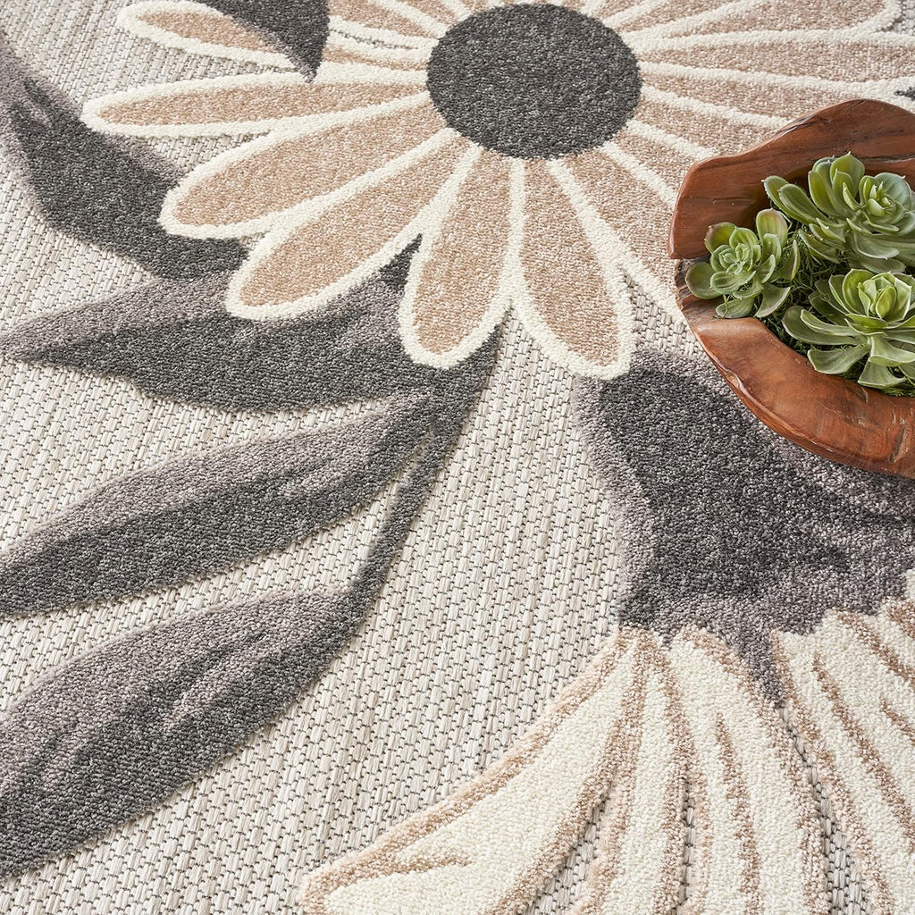 Nourison Home Aloha Indoor/Outdoor Beige 7’10” x Round Area Rug, Easy Cleaning, Non Shedding, Bed Room, Living Room, Dining Room, Backyard, Deck, Patio (8 Round)