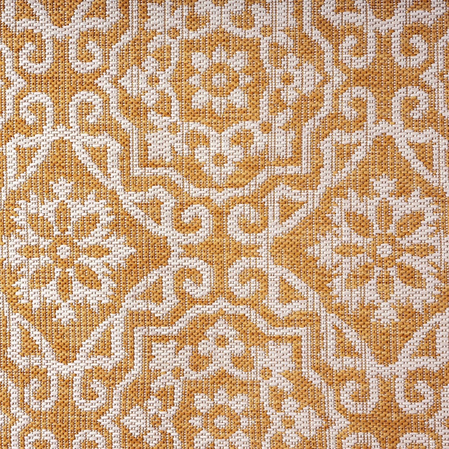 Nicole Miller New York Patio Country Julia Transitional Geometric Indoor/Outdoor Area Rug, Yellow/White, 6'6"x9'2"