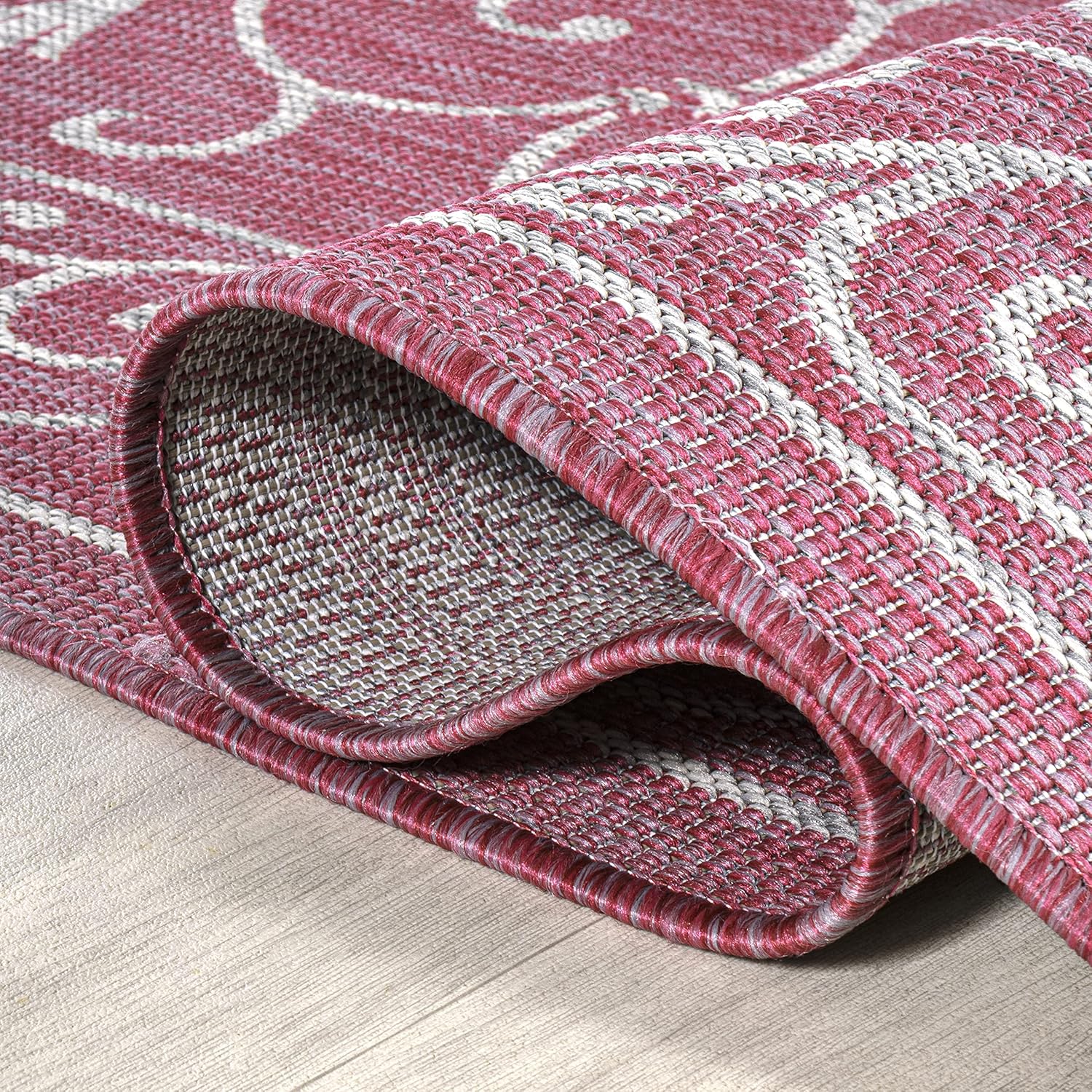 JONATHAN Y SMB106J-8 Charleston Vintage Filigree Textured Weave Indoor Outdoor Area Rug, Classic Traditional Easy-Cleaning,Bedroom,Kitchen,Backyard,Patio,Non Shedding, 8 X 10, Fuchsia/Light Gray