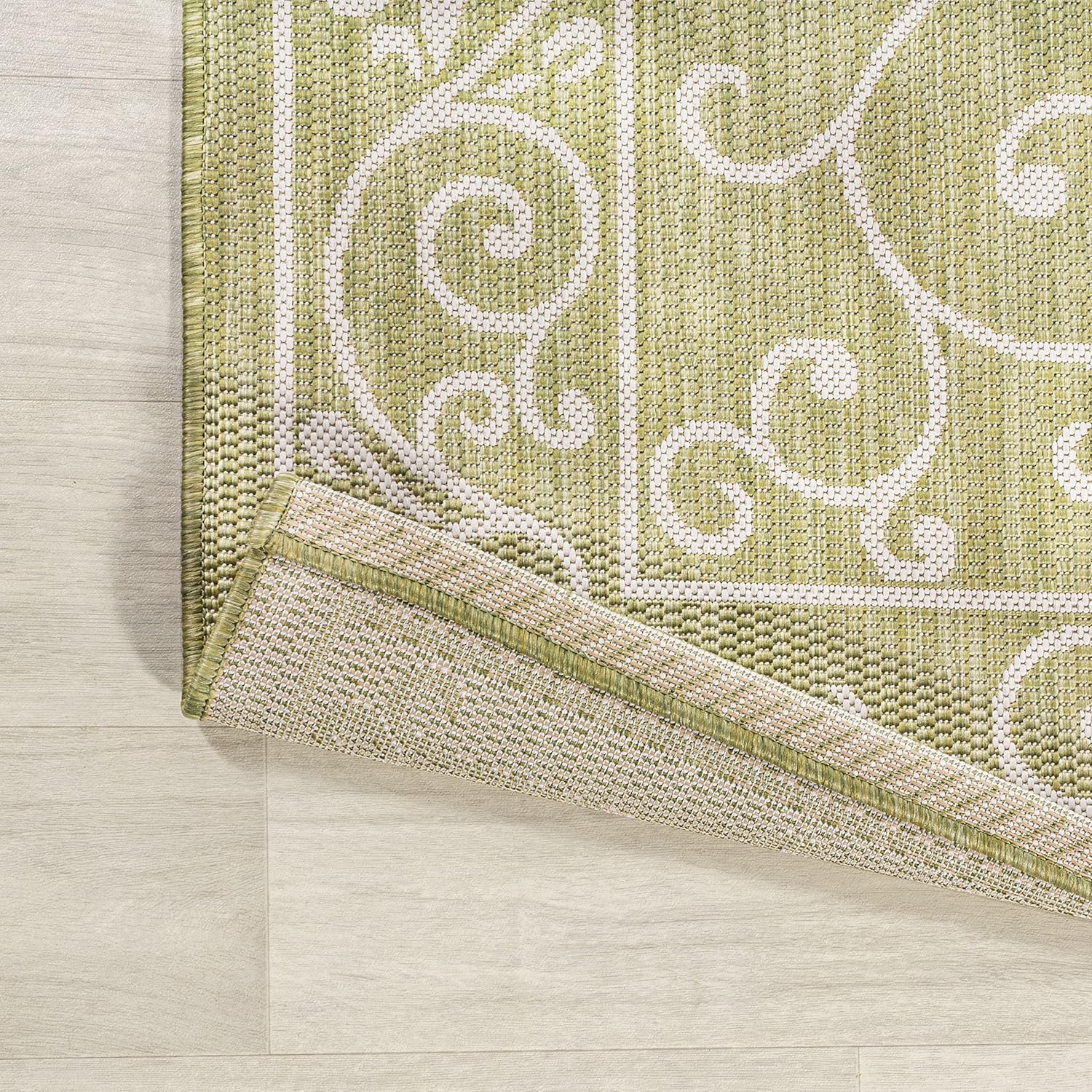 JONATHAN Y SMB106H-8 Charleston Vintage Filigree Textured Weave Indoor Outdoor Area Rug, Coastal,Traditional,Transitional Easy Clean,Bedroom,Kitchen,Backyard,Patio, Non-Shed, Green/Cream, 8 X 10