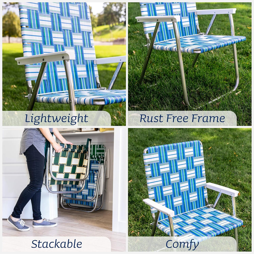 Lawn Chair USA Folding Aluminum Outdoor Patio Lawn Chair | Heavy-Duty Webbed Chairs for Camping, Sports, Beach, Yard & Tailgating | Lightweight Portable | Classic - Orange and White with White Arms