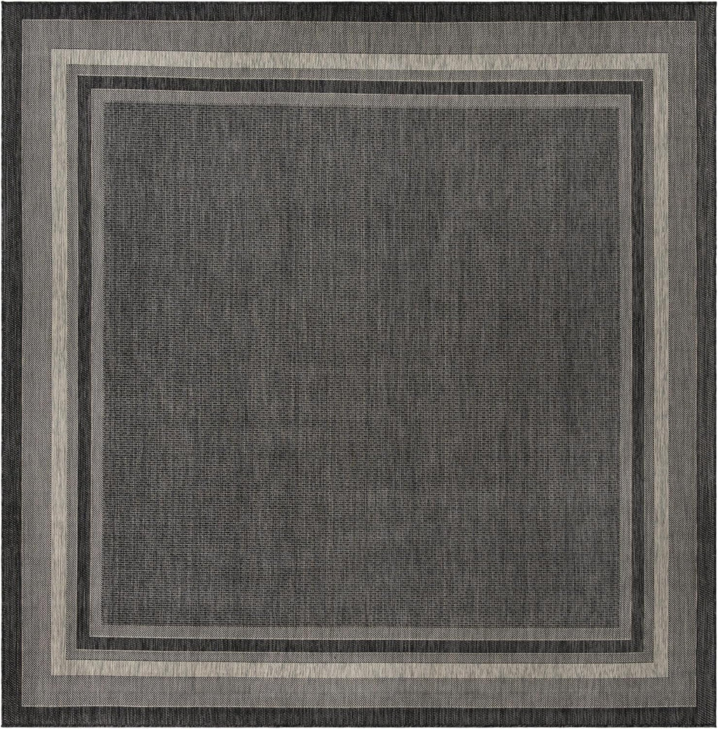 Unique Loom Outdoor Border Collection Area Rug - Soft Border (13' Square Black/Ivory)