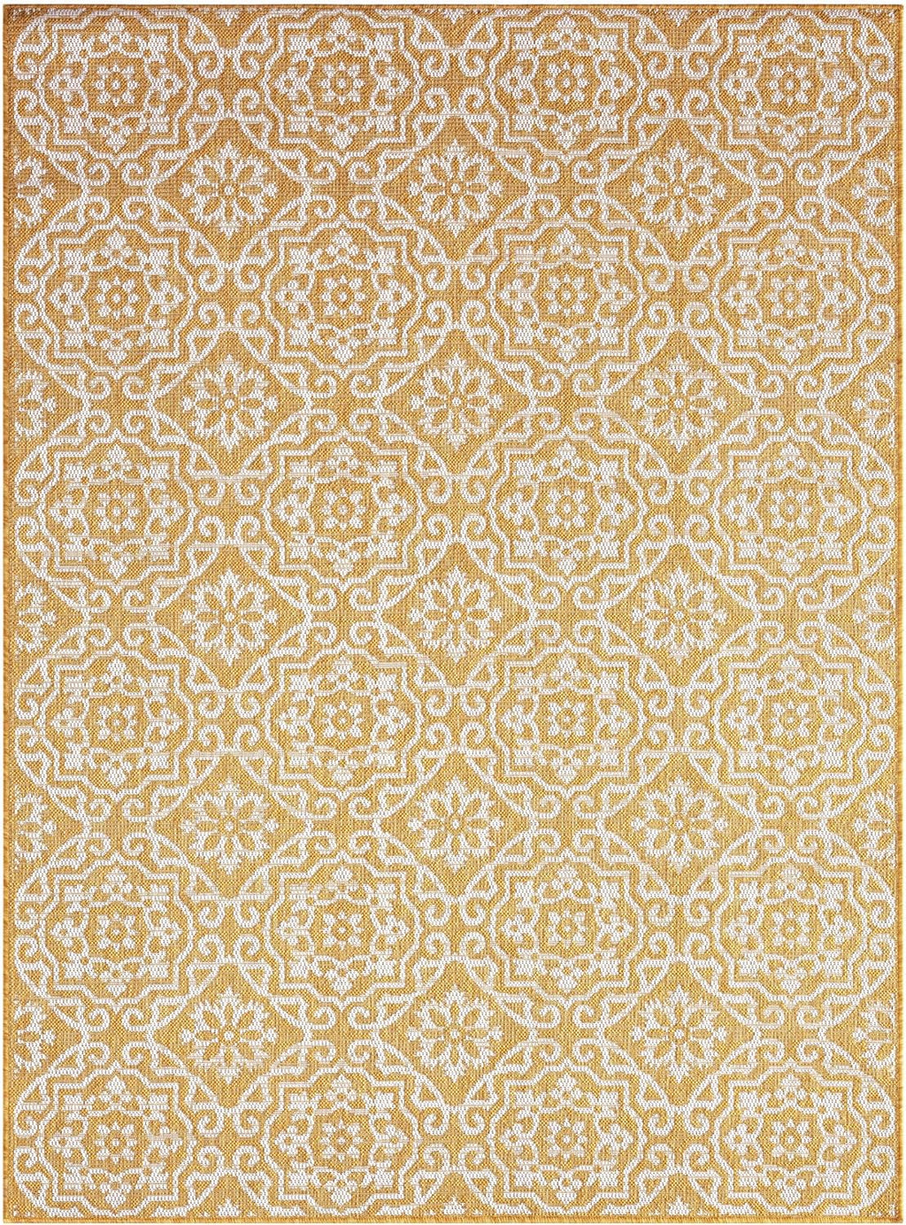 Nicole Miller New York Patio Country Julia Transitional Geometric Indoor/Outdoor Area Rug, Yellow/White, 6'6"x9'2"