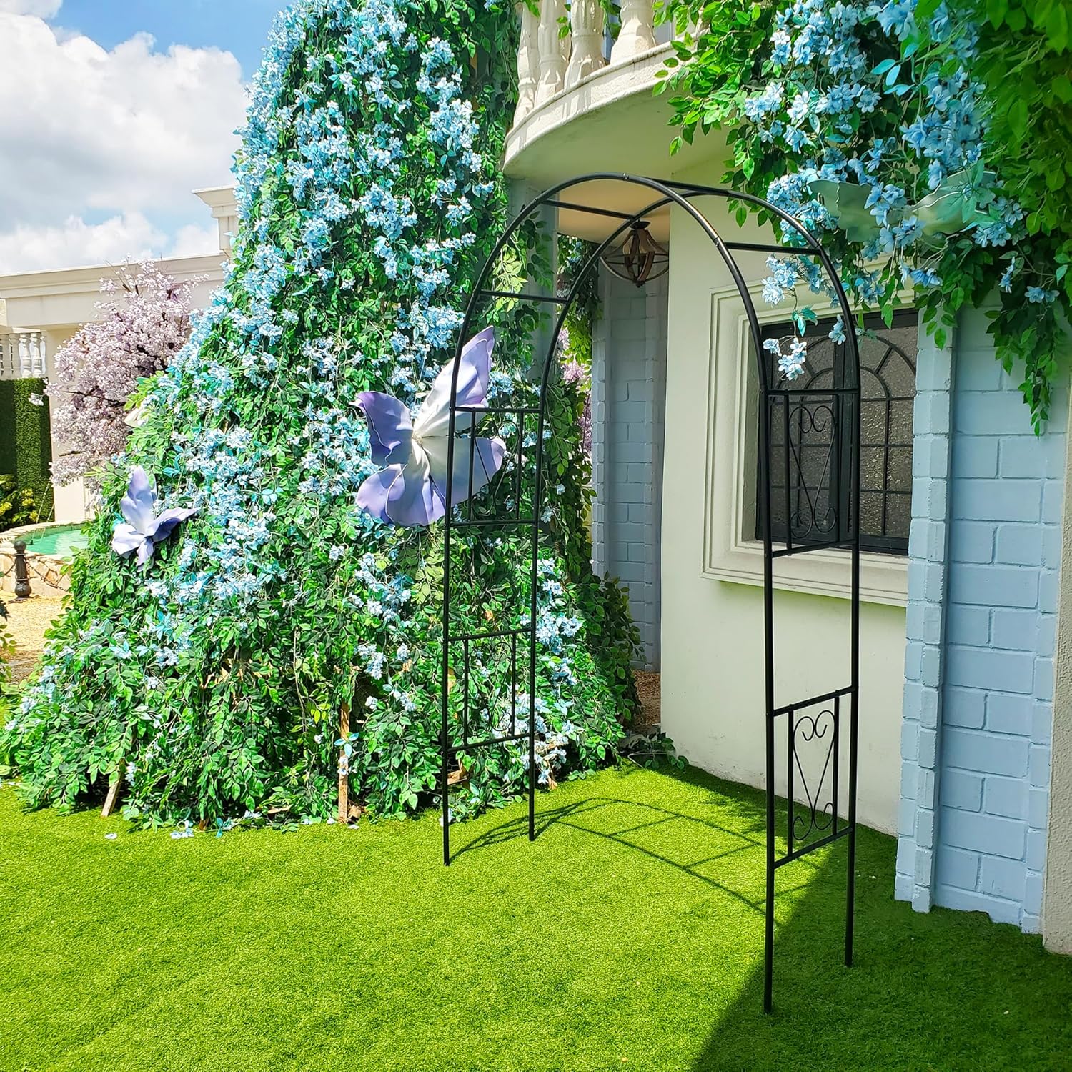 Iron Pergola Arbor Practical, Garden Arbor Arch, Metal Trellis Archway for Climbing Plants Rose Grape Vines, Pergola Decoration for Backyard Patio Lawn Pathway 7 Ft High x 4.1 Ft Wide
