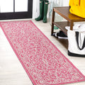 JONATHAN Y SMB106J-28 Charleston Vintage Filigree Textured Weave Indoor Outdoor Runner Rug, Classic Traditional Transitional Easy Cleaning,Bedroom,Kitchen,Backyard,Patio, Fuchsia/Light Gray, 2 X 8