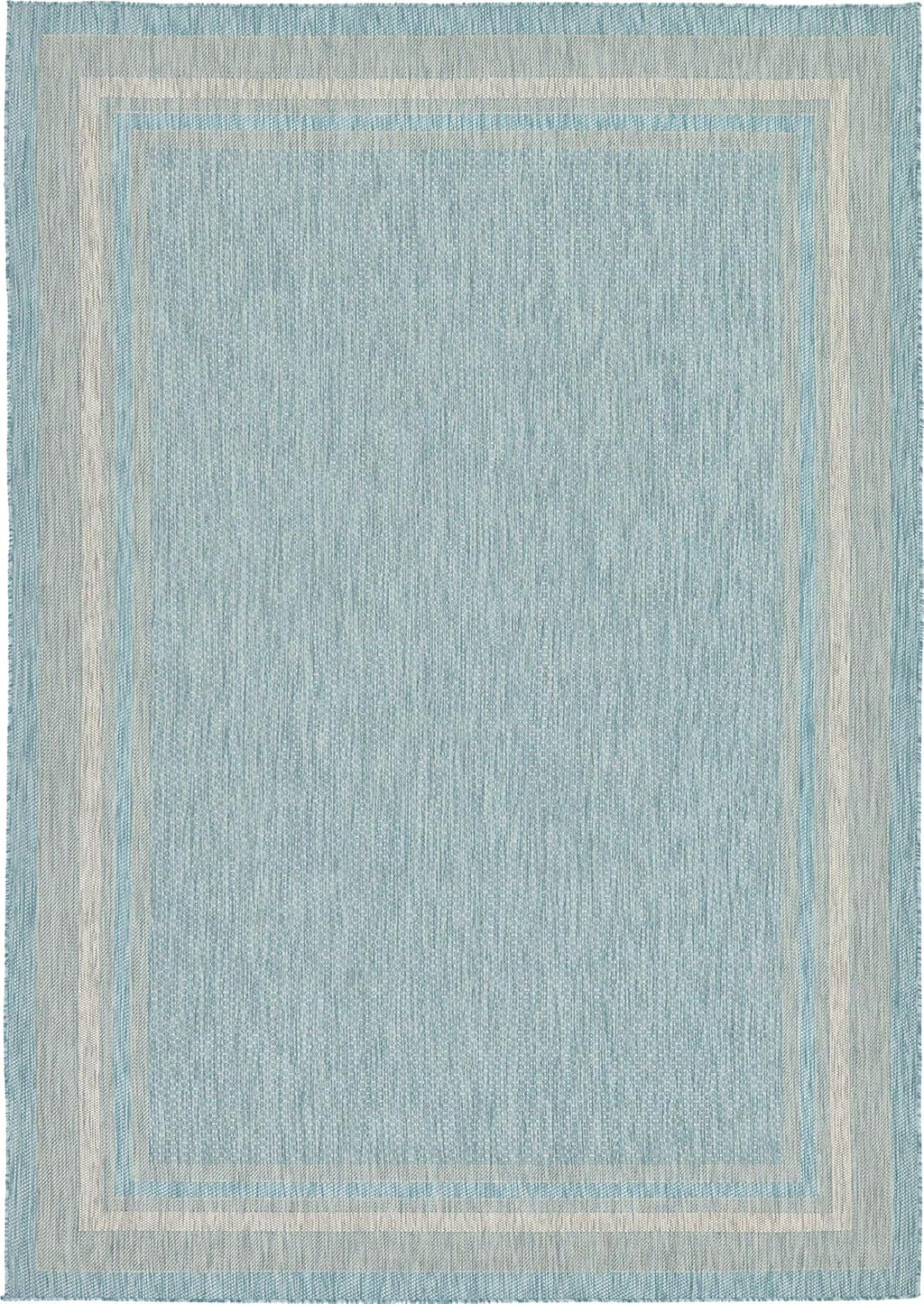 Unique Loom Outdoor Border Collection Area Rug - Soft Border (8' x 11' 4" Rectangle, Aquamarine/ Ivory)