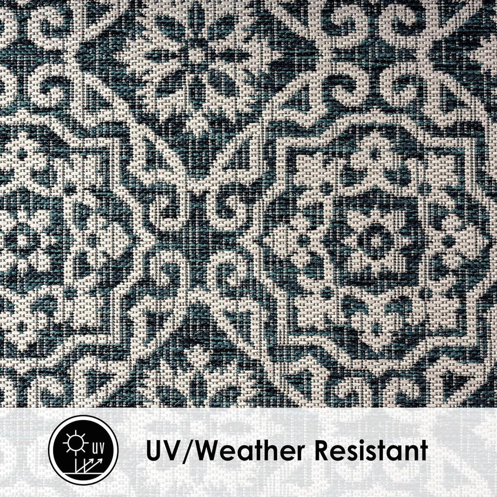 Nicole Miller New York Patio Country Julia Transitional Geometric Indoor/Outdoor Area Rug, Navy Blue/Ivory, 6'6"x9'2"