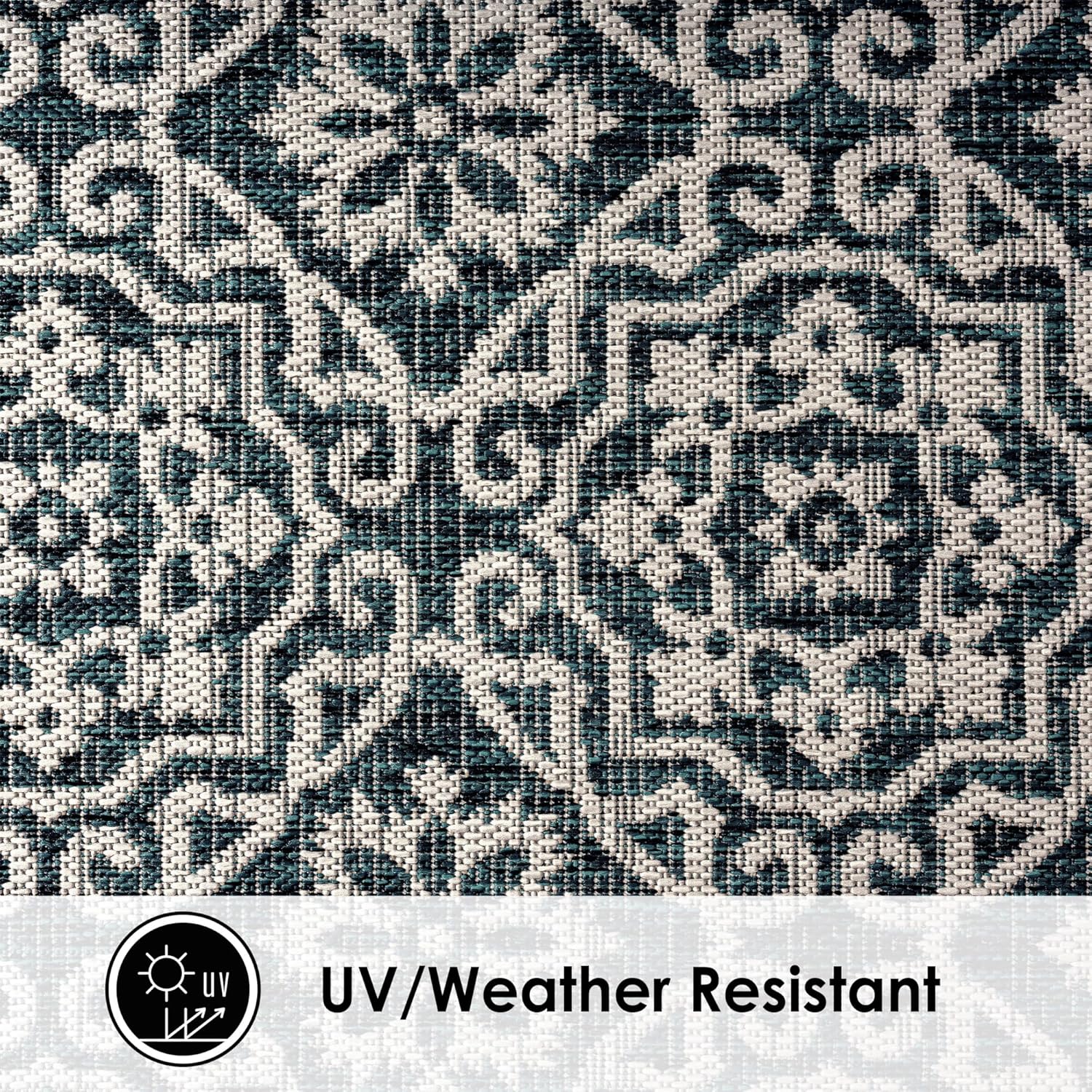 Nicole Miller New York Patio Country Julia Transitional Geometric Indoor/Outdoor Area Rug, Navy Blue/Ivory, 6'6"x9'2"
