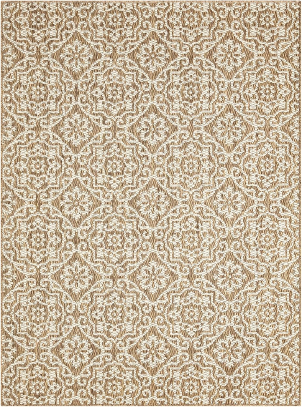 Nicole Miller New York Patio Country Julia Transitional Geometric Indoor/Outdoor Area Rug, Brown/Beige, 7'9"x10'2"