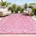 JONATHAN Y SMB106J-8 Charleston Vintage Filigree Textured Weave Indoor Outdoor Area Rug, Classic Traditional Easy-Cleaning,Bedroom,Kitchen,Backyard,Patio,Non Shedding, 8 X 10, Fuchsia/Light Gray