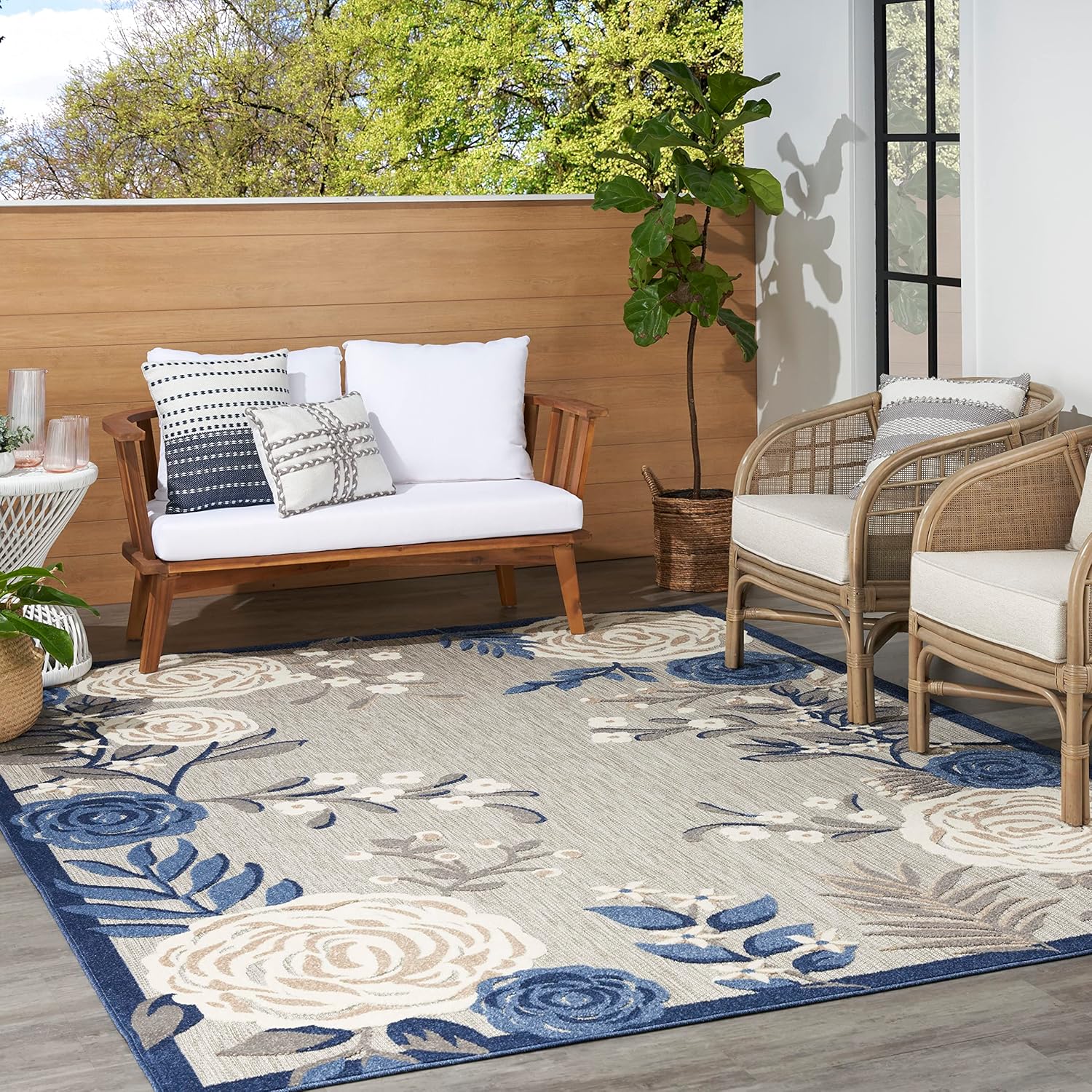 Nourison Aloha 5' x 8' Blue Gray Fabric Contemporary Area Rug (5' x 8')