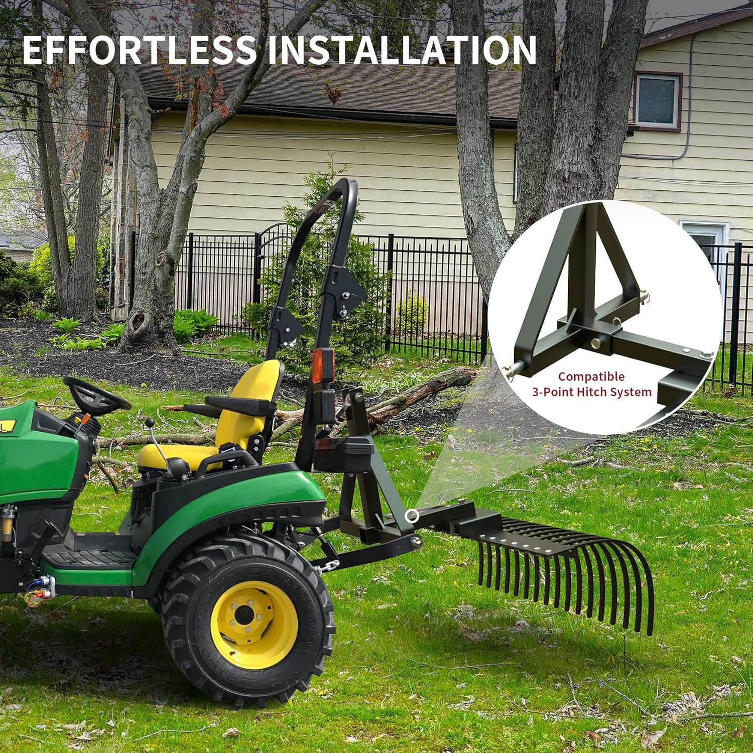 YITAMOTOR 4FT Tractors Rake 17 Pine Straw Rake Fits 2" Receiver for Lawn Tractors or ATV/UTV