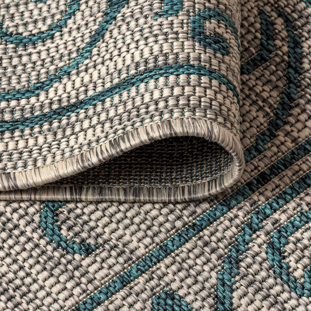 JONATHAN Y SMB106E-5R Charleston Vintage Filigree Textured Weave Gray/Teal 5' Round Indoor/Outdoor Area Rug, Pet Friendly, Non-Shedding, Stain Resistant, Easy-Cleaning for Backyard, Patio, Porch