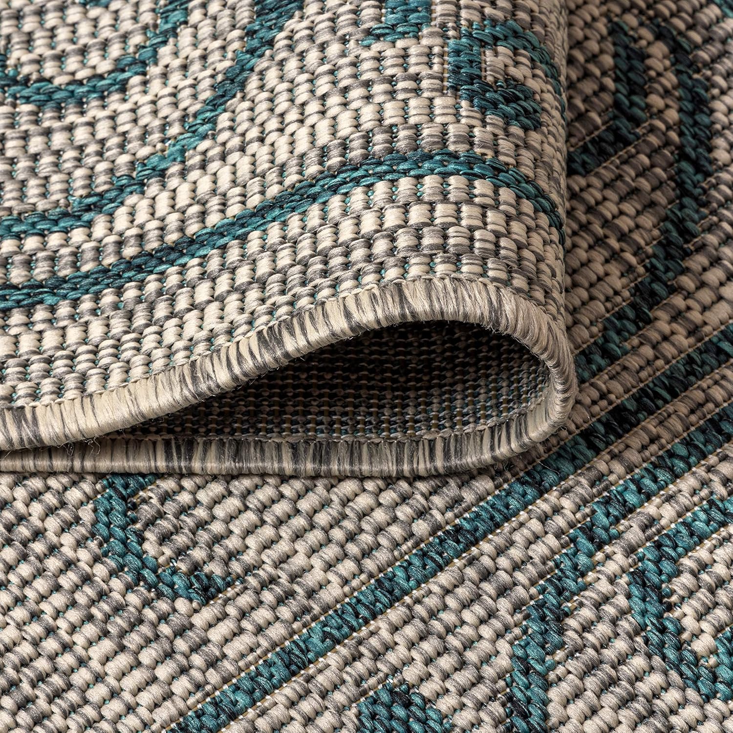 JONATHAN Y SMB106E-5R Charleston Vintage Filigree Textured Weave Gray/Teal 5' Round Indoor/Outdoor Area Rug, Pet Friendly, Non-Shedding, Stain Resistant, Easy-Cleaning for Backyard, Patio, Porch